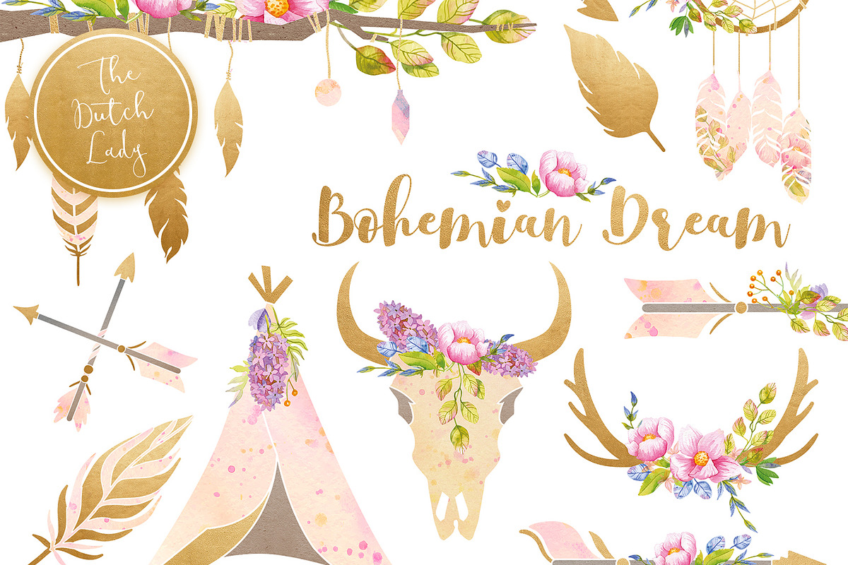 Bohemian Dream Clipart Set in Illustrations - product preview 8