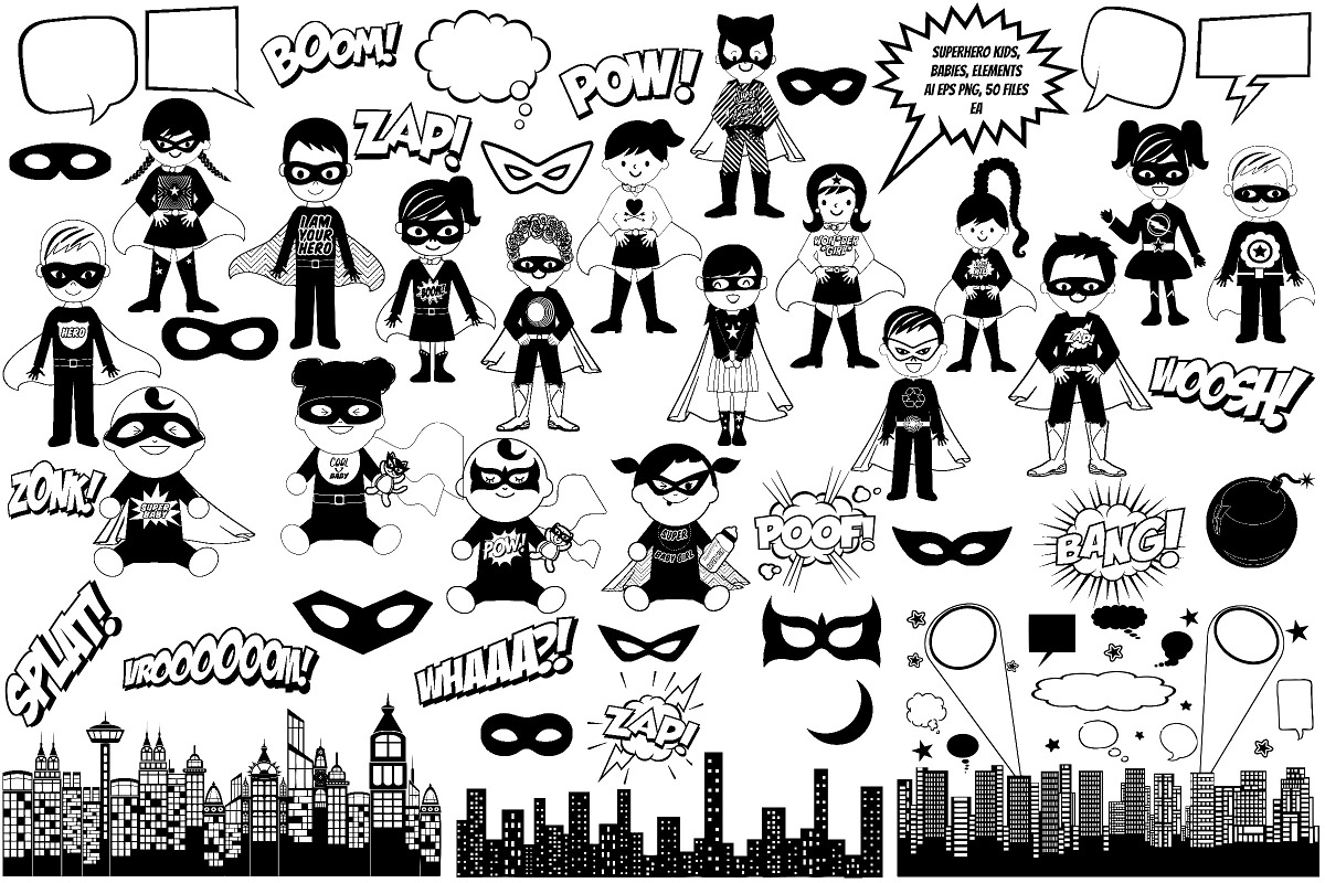 Superhero Kids, Babies & Elements in Illustrations - product preview 8