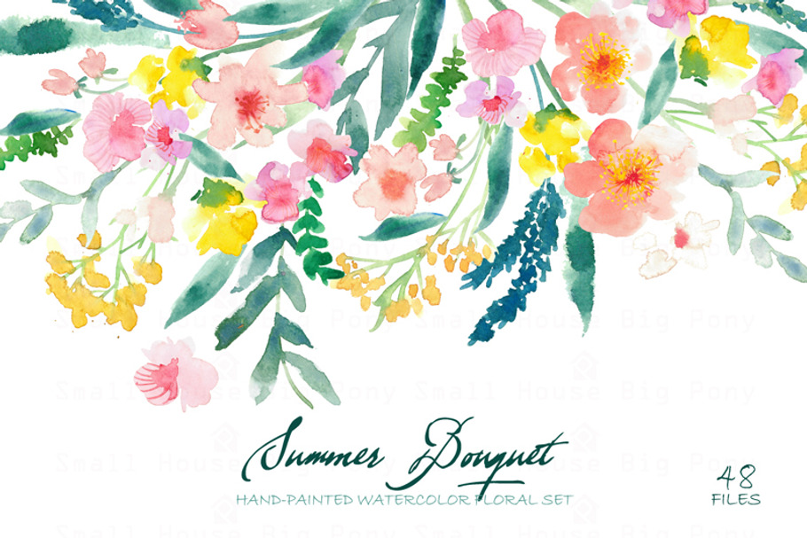 Summer Bouquet - Watercolor Clipart in Illustrations - product preview 8