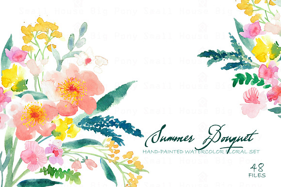 Summer Bouquet - Watercolor Clipart in Illustrations - product preview 1