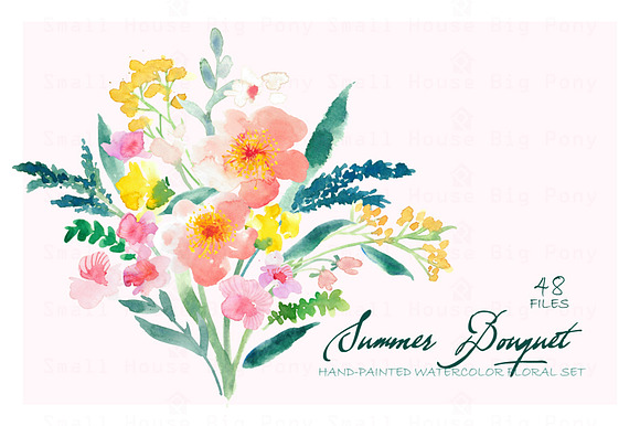 Summer Bouquet - Watercolor Clipart in Illustrations - product preview 2
