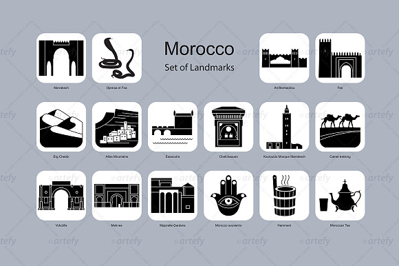 Morocco landmark icons (16x) in Graphics - product preview 1