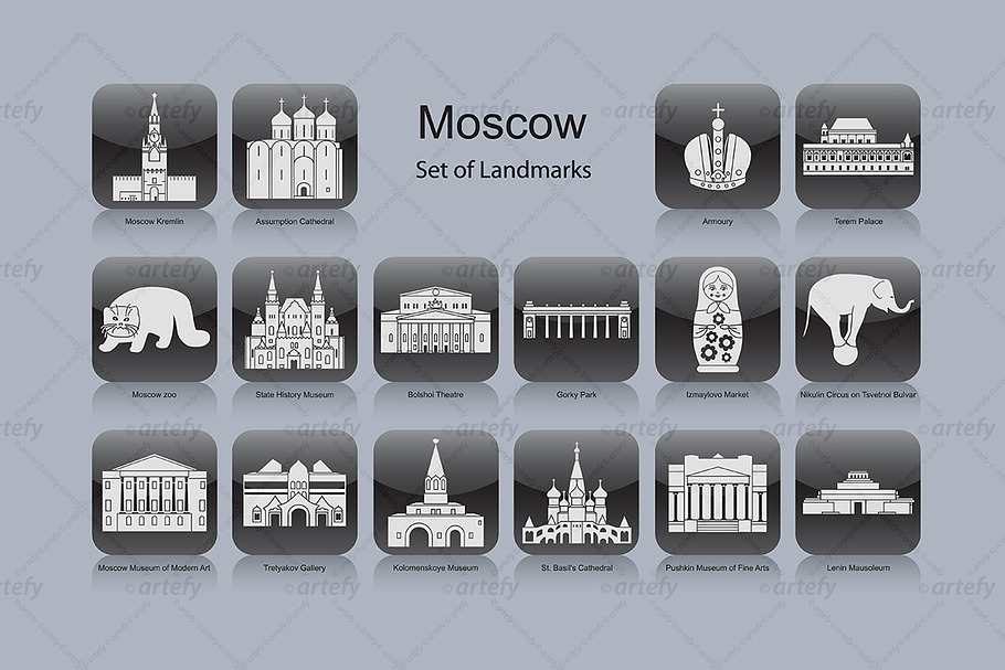 Moscow landmark icons (16x) in Graphics - product preview 8