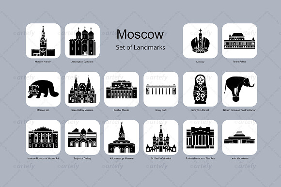 Moscow landmark icons (16x) in Graphics - product preview 1