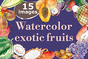 Watercolor exotic fruits