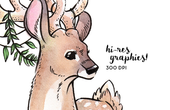 Watercolor Fawns Clipart Set in Illustrations - product preview 2