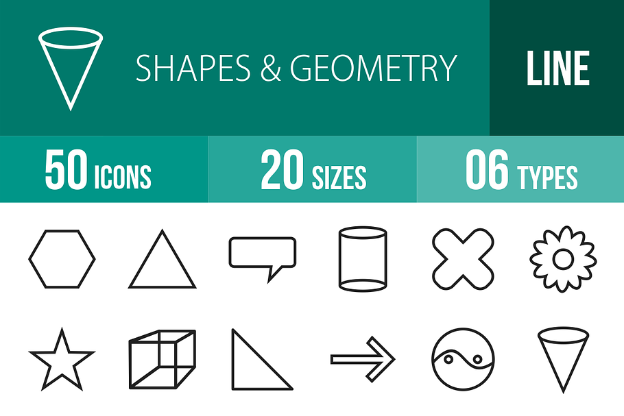 50 Shapes & Geometry Line Icons in Graphics - product preview 8