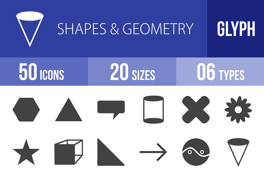50 Shapes & Geometry Glyph Icons in Graphics - product preview 8
