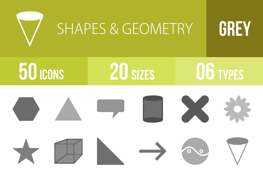 50 Shapes & Geometry Greyscale Icons