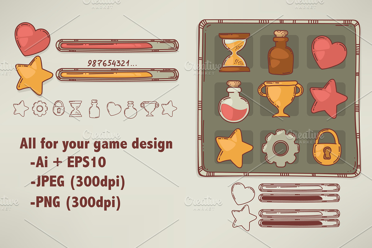 hand drawn icons for game design in Graphics - product preview 8