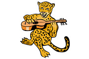 Leopard  Playing Guitar Cartoon