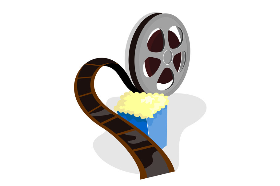 Movie Reel with Popcorn Retro