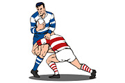 Rugby Player Tackled With Ball Retro
