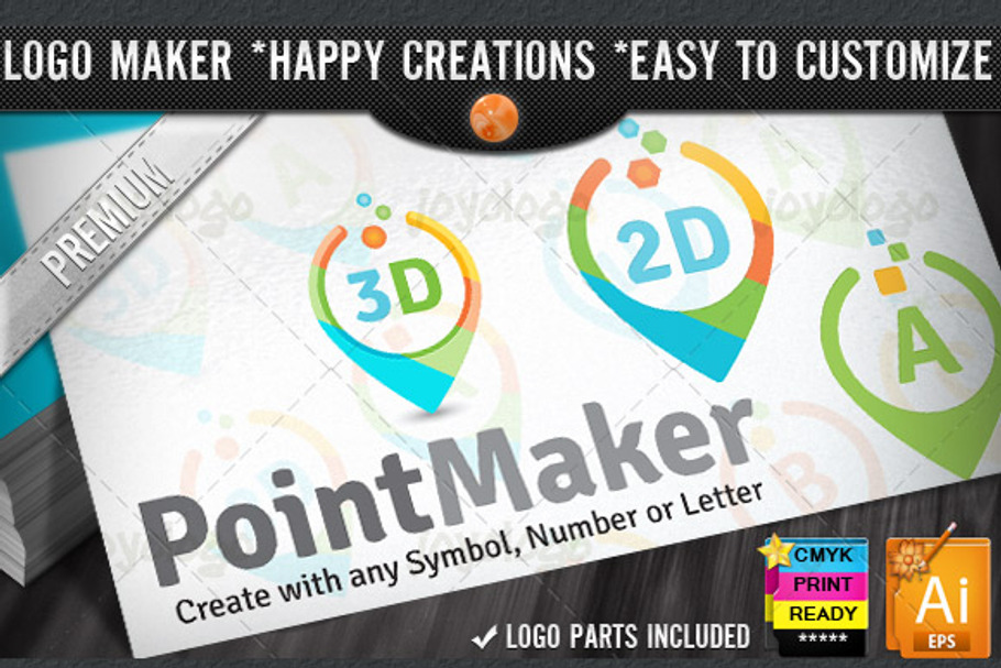 Flat 2D 3D Point Logo Maker Set in Logo Templates - product preview 8