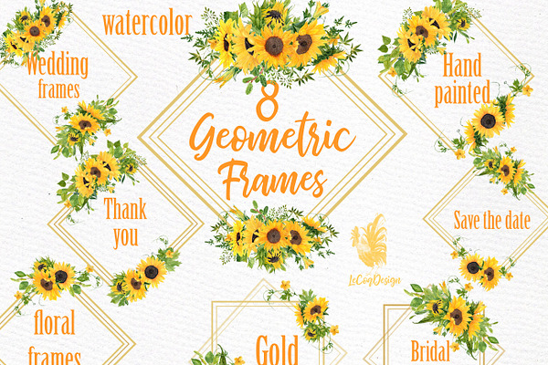 Geometric Sunflower Gold Frames