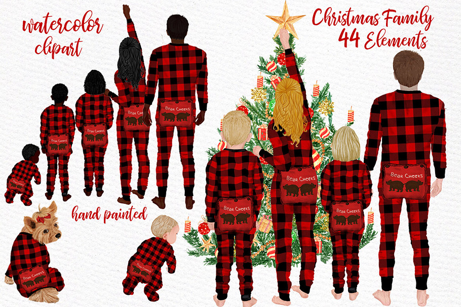 Watercolor Christmas Family Clipart