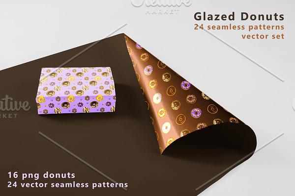 Glazed Donuts seamless pattern set