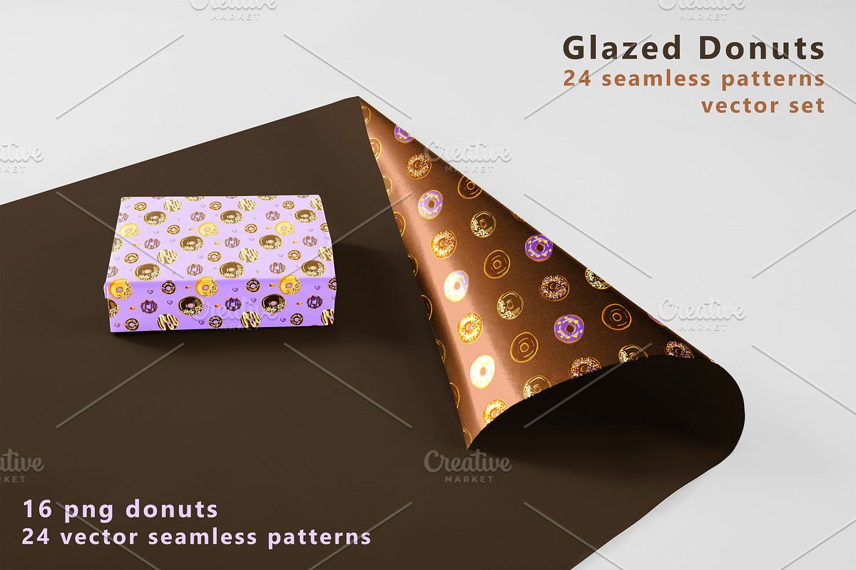 Glazed Donuts seamless pattern set in Patterns - product preview 8