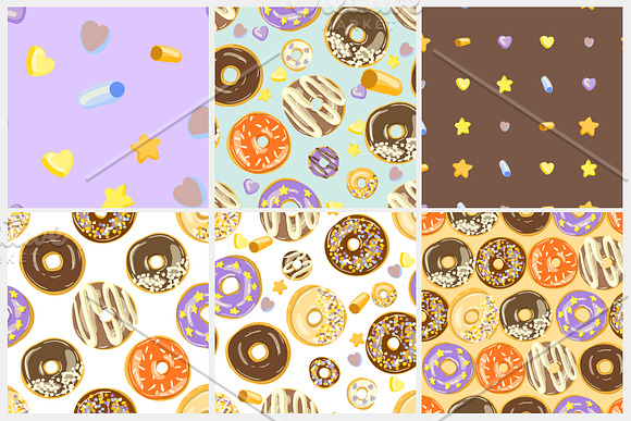 Glazed Donuts seamless pattern set in Patterns - product preview 3