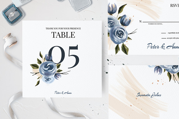 Elegant Blue Flowers Wedding Suite in Wedding Templates - product preview 1