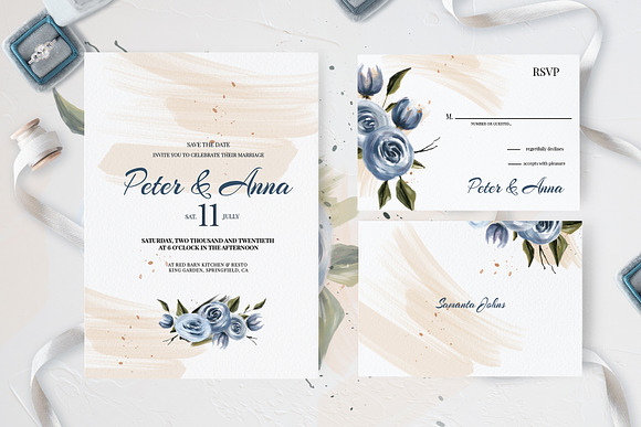 Elegant Blue Flowers Wedding Suite in Wedding Templates - product preview 2
