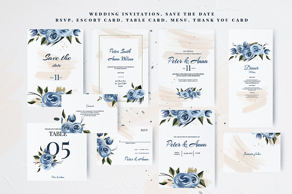 Elegant Blue Flowers Wedding Suite in Wedding Templates - product preview 3