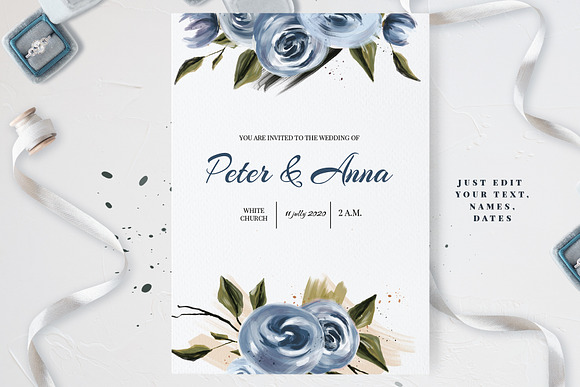 Elegant Blue Flowers Wedding Suite in Wedding Templates - product preview 5