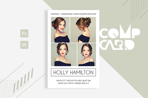 Fashion Model Comp Card Template in Card Templates - product preview 3