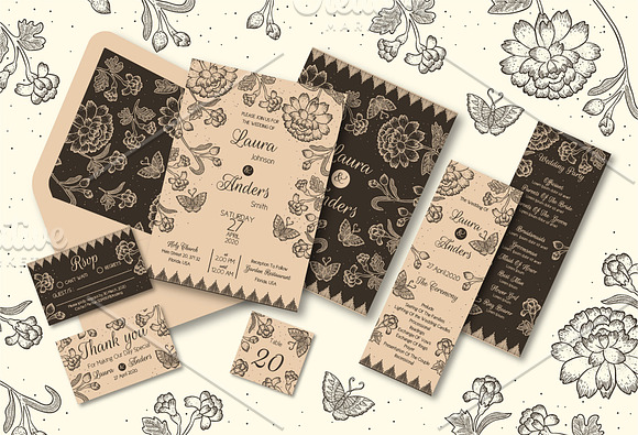 Hand Drawn Floral Batik Wedding Inv. in Wedding Templates - product preview 1