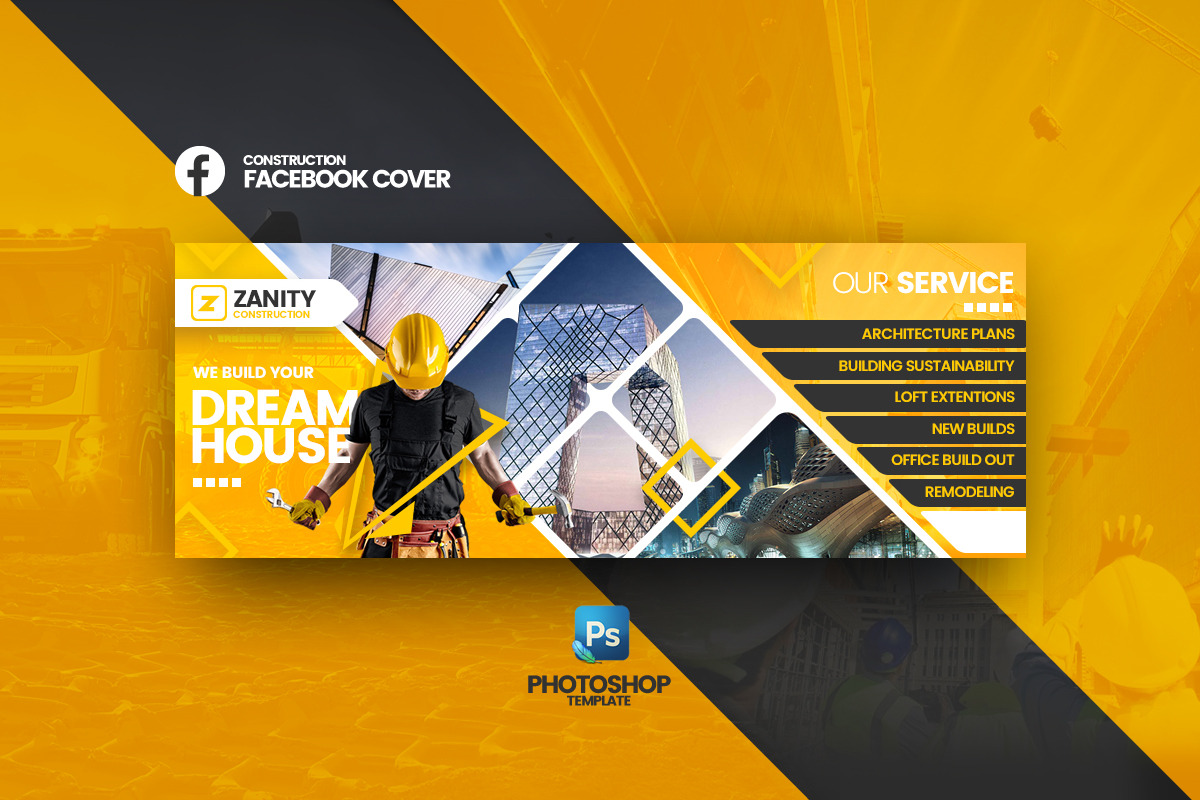 Zanity - Construction FB Cover in Facebook Templates - product preview 8
