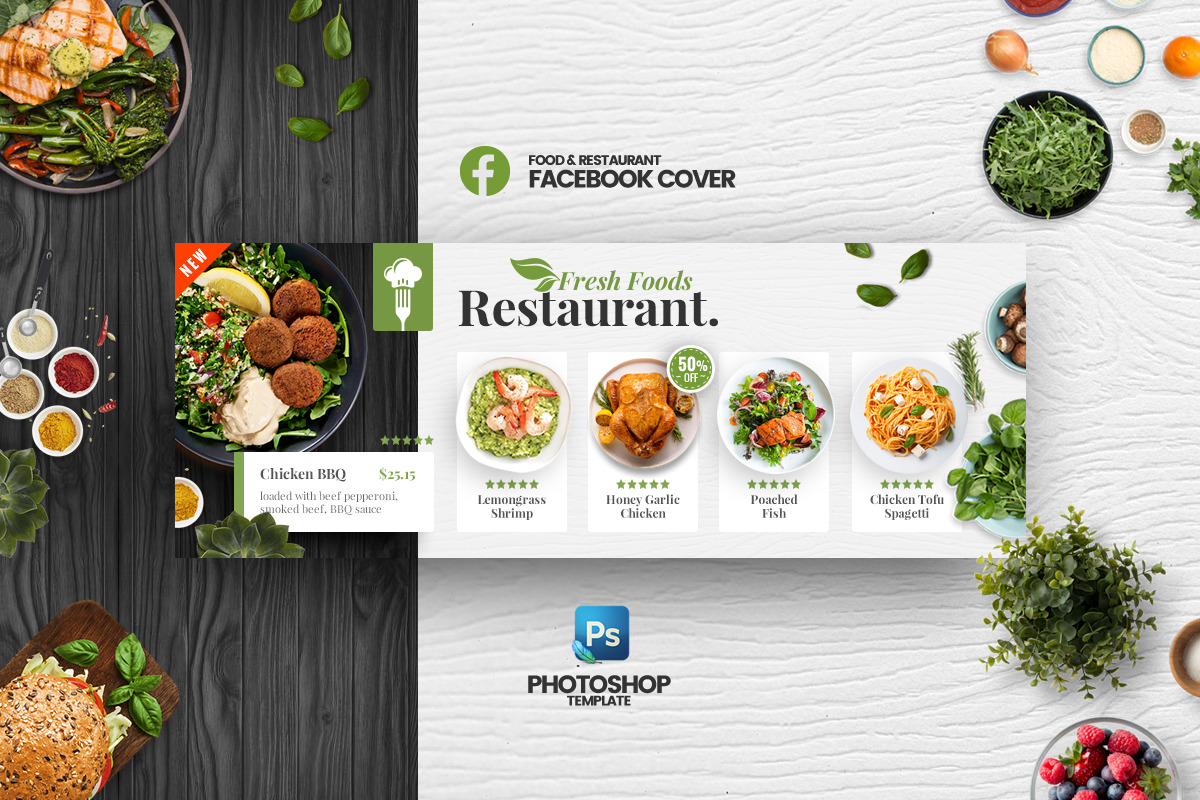 Food Facebook Cover Template in Facebook Templates - product preview 8