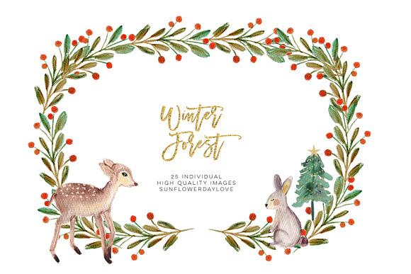 Winter Woodland Animals Clipart in Illustrations - product preview 5