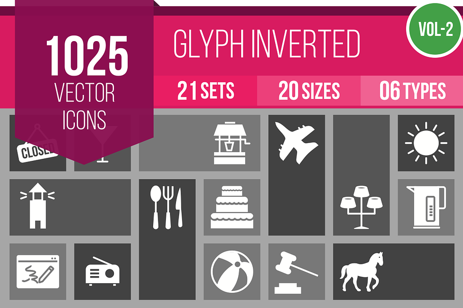 1025 Glyph Inverted Icons (V2) in Graphics - product preview 8