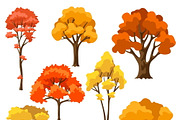 Set of autumn abstract trees.