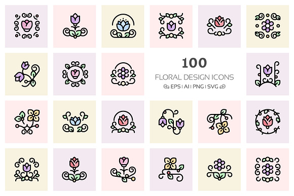 100 Floral Design Icons in Icons - product preview 1