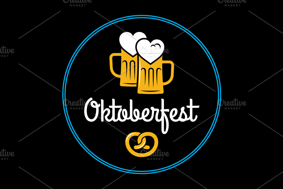 Oktoberfest beer mugs logo on black in Objects - product preview 8