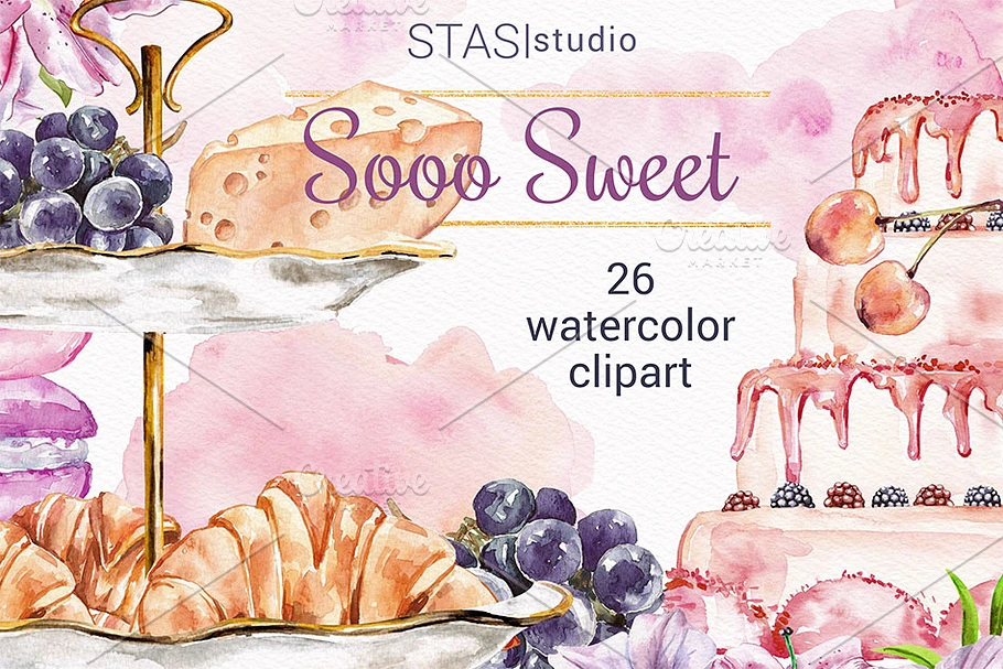 Watercolor Cake clipart Bakery in Illustrations - product preview 8