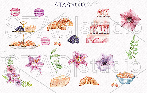 Watercolor Cake clipart Bakery in Illustrations - product preview 1