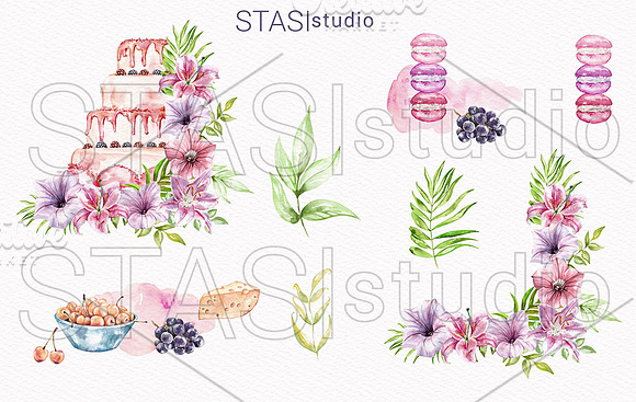 Watercolor Cake clipart Bakery in Illustrations - product preview 2