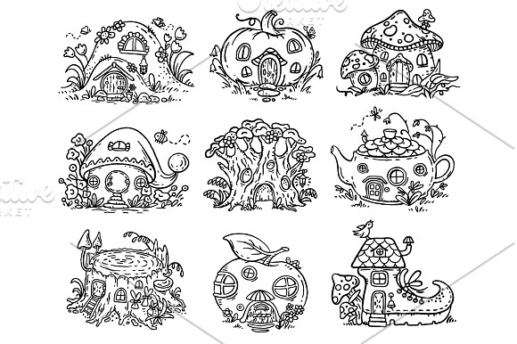 Cute cartoon elven houses in Illustrations - product preview 1