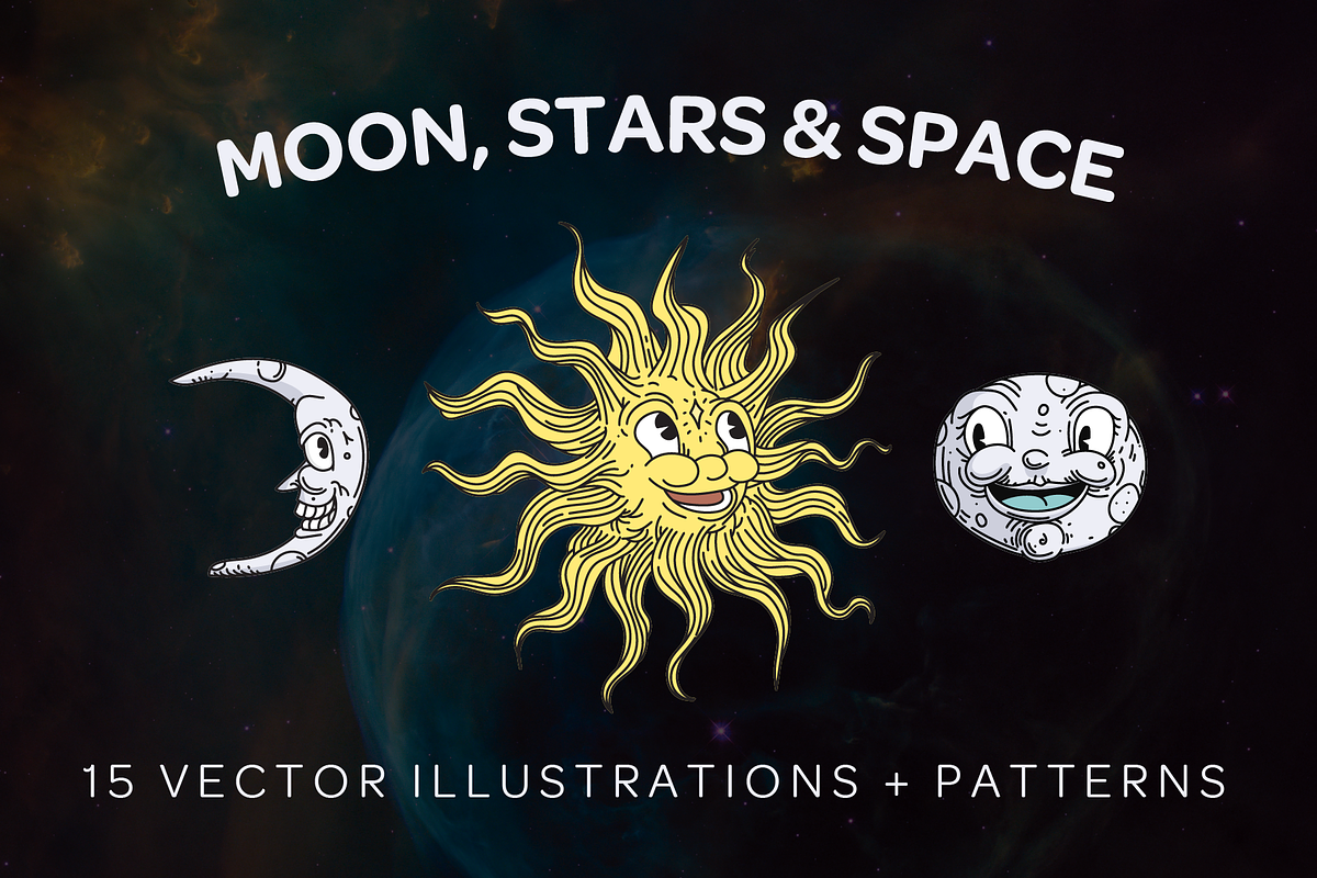 Moon Stars & Space Illustration Set in Illustrations - product preview 8
