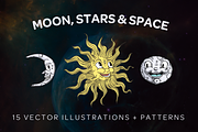 Moon Stars & Space Illustration Set