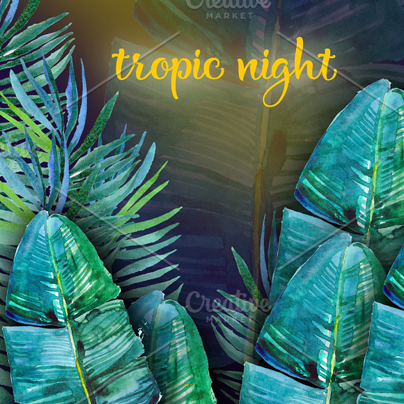 Watercolor tropical background in Illustrations - product preview 2