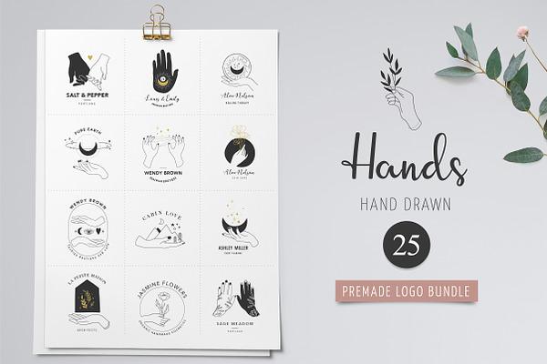 Hands - hand drawn premade logos set