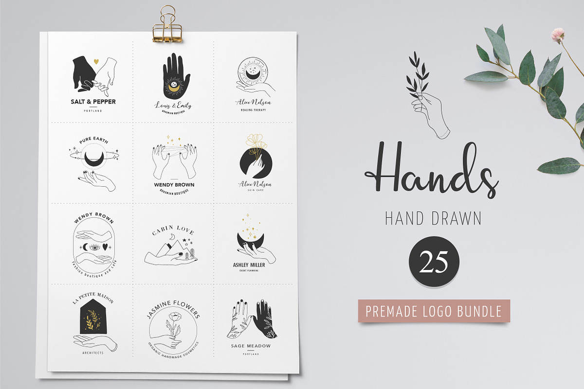 Hands - hand drawn premade logos set in Logo Templates - product preview 8