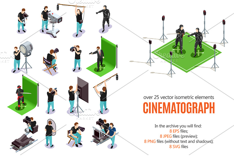 Cinematograph Isometric Set in Illustrations - product preview 8