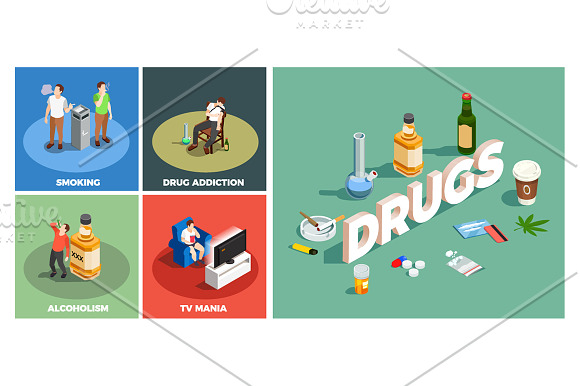 Addictions Isometric Set in Illustrations - product preview 1