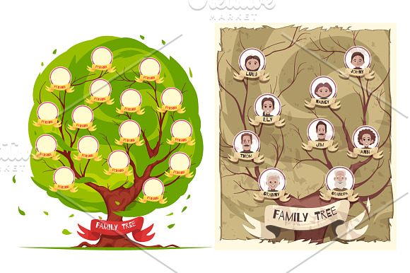 Family Tree Cartoon Set in Illustrations - product preview 1