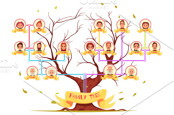 Family Tree Cartoon Set in Illustrations - product preview 2
