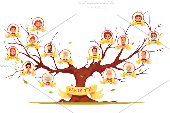 Family Tree Cartoon Set in Illustrations - product preview 3